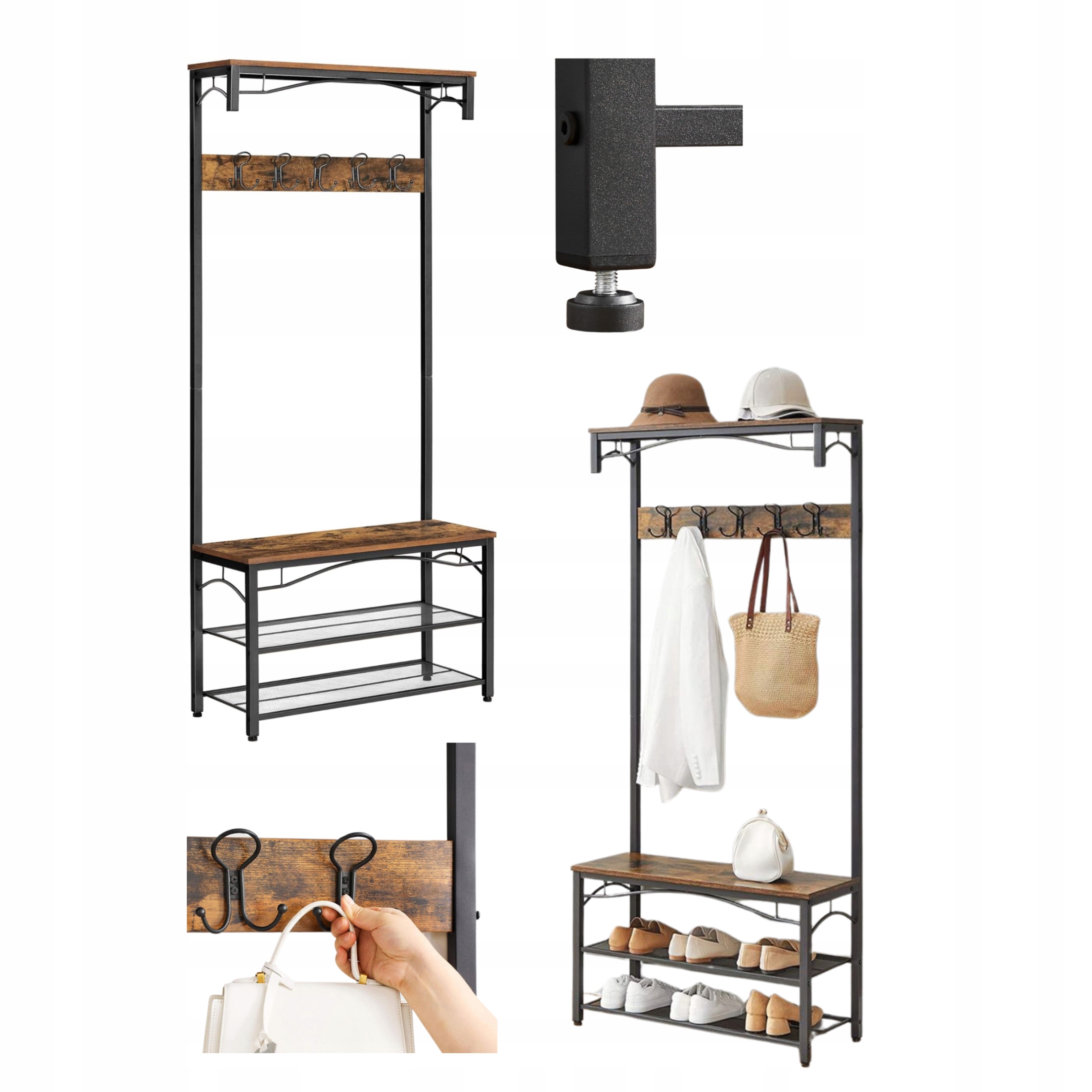 Stojan Podlahový vešiak s sedadlom Regál 3 police na topánky do chodby