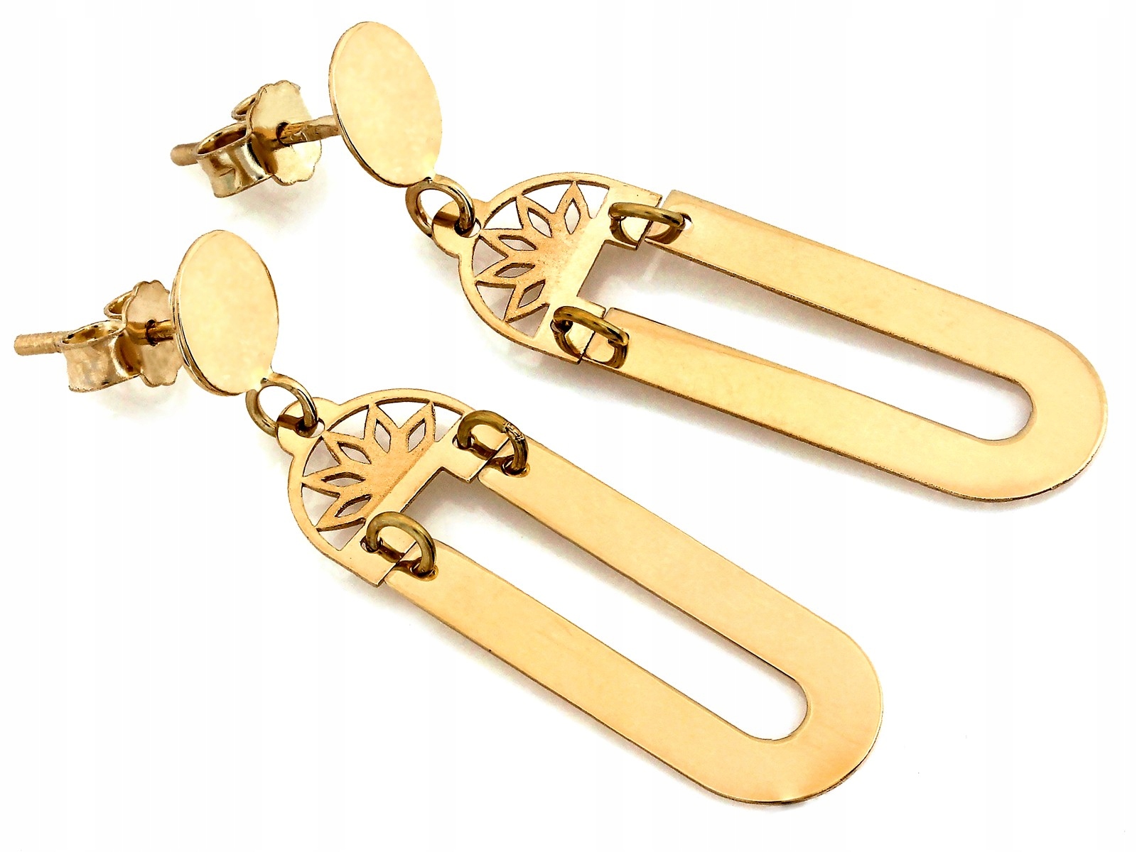 Zlaté náušnice 585 závěsné oválné na tyči 2.16g elegantní vzor dárek