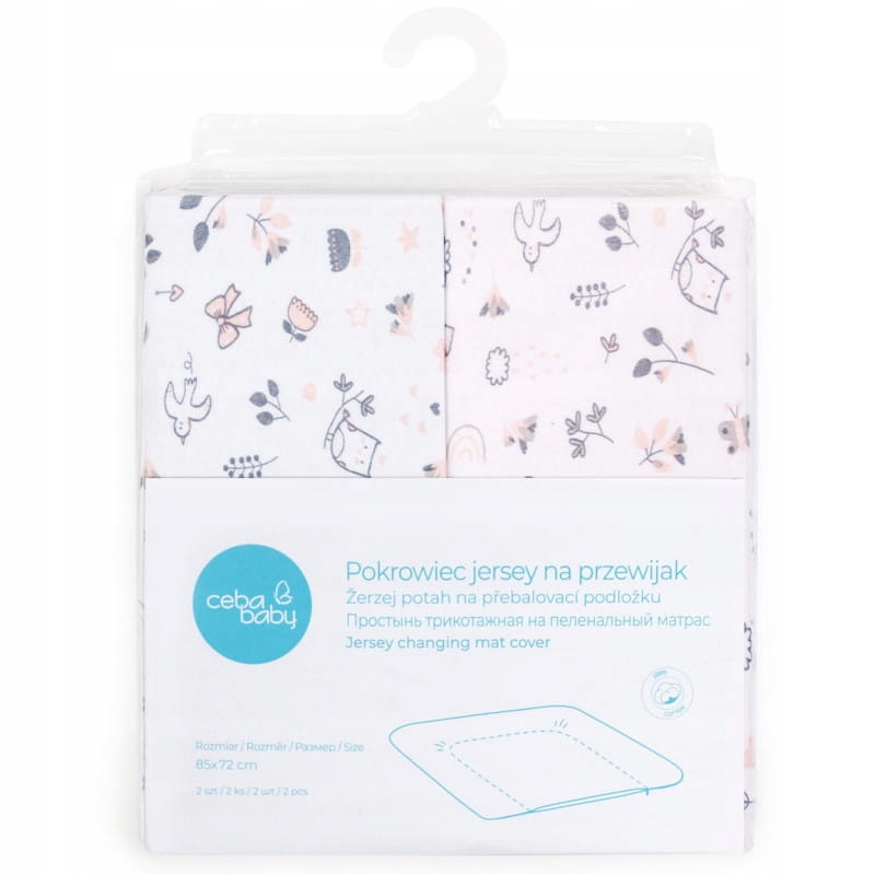 CEBA 2x Pokrowiec na przewijak miękki 85x72 Bird World Grey i Pink Marka Ceba baby