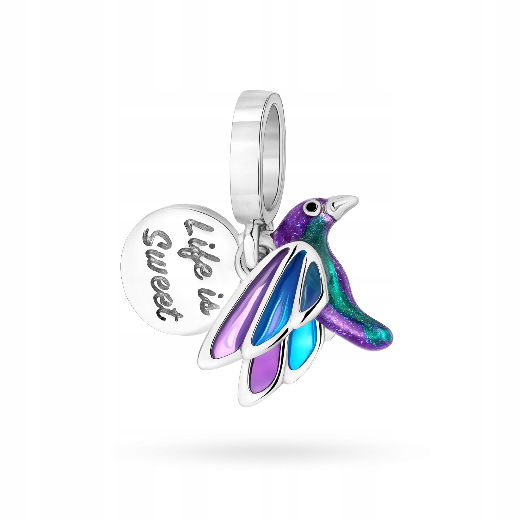 Stříbrný Přívěsek Dámský ryzost 925 Charms Barevný Kolibřík Smalt