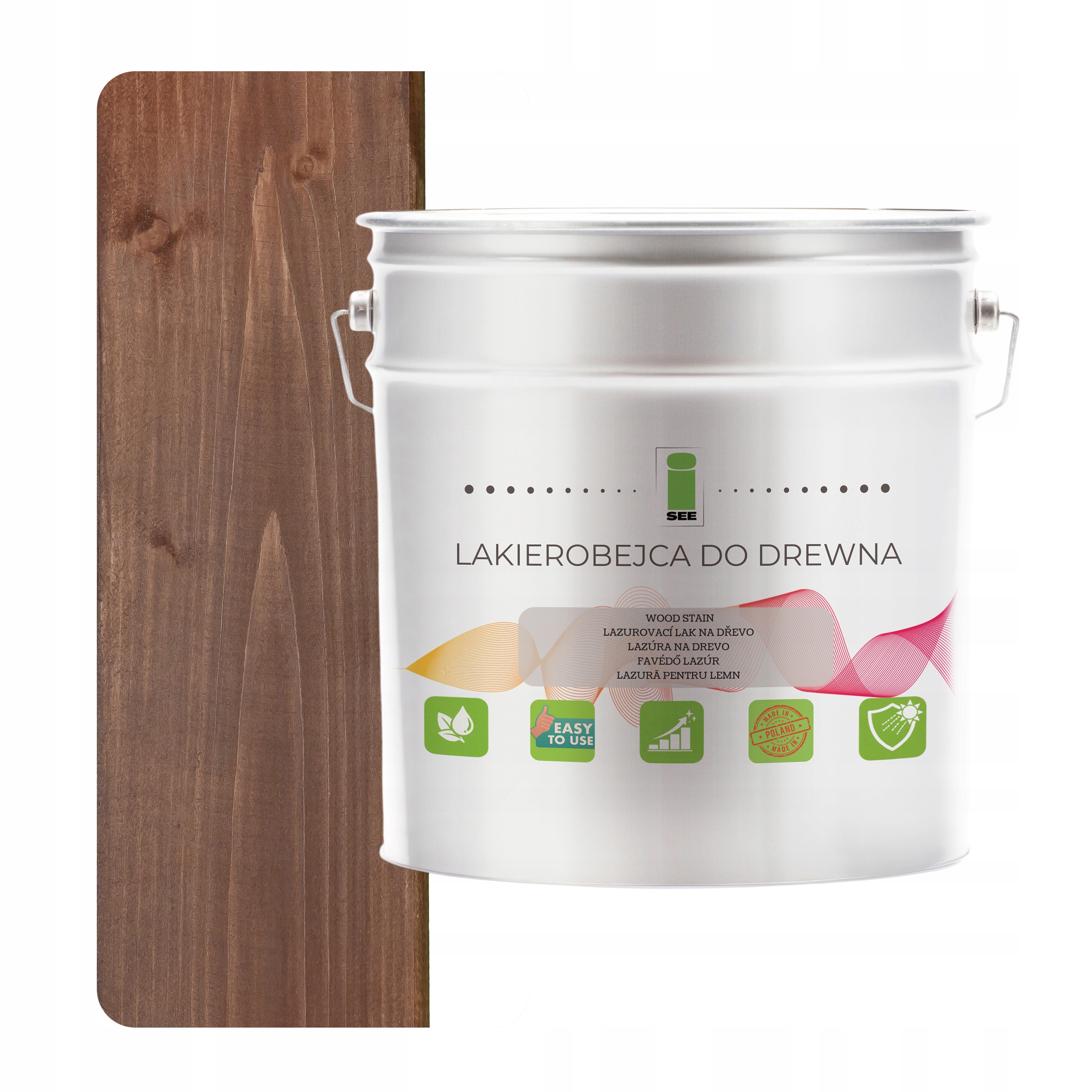 Lak na dřevo hnědý hydrofobní bez zápachu, polomatný, 3v1 5L D080