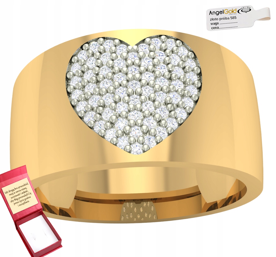 Široký Zlatý Prstýnek Se Srdcem Pr. 585