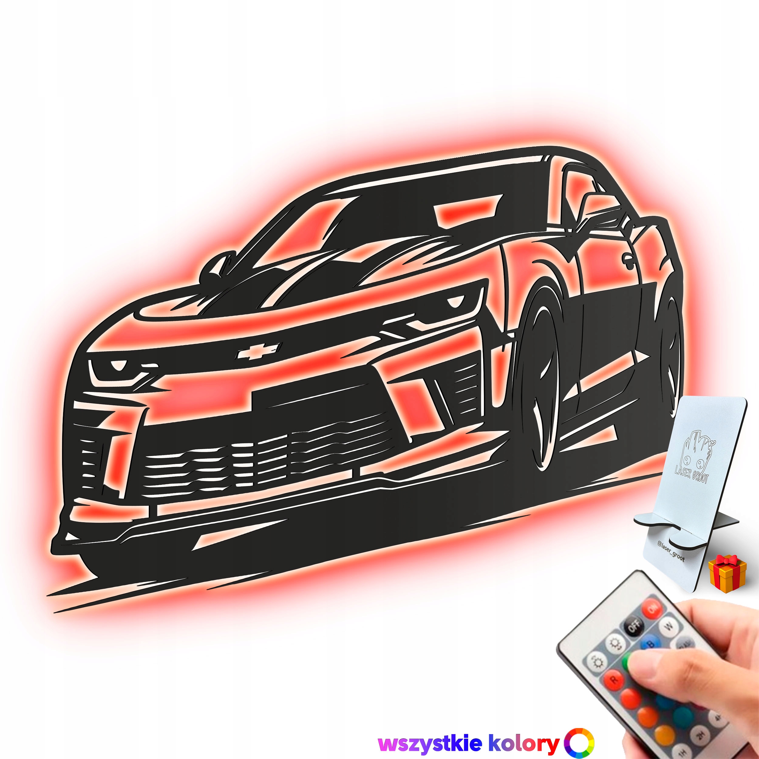 Drevený 3D obraz Chevrolet Camaro Nástenný darček Nočná Lampa Led XL