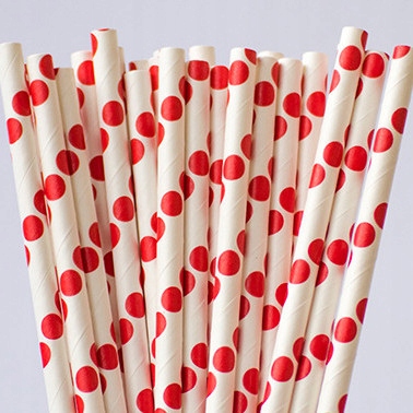 Słomki papierowe 250 szt - czerwone kropki grochy