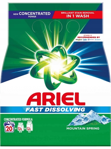Levně 2x Ariel Fast Dissolving Mountain Spring prášek na praní 1,1 kg (20 praní)