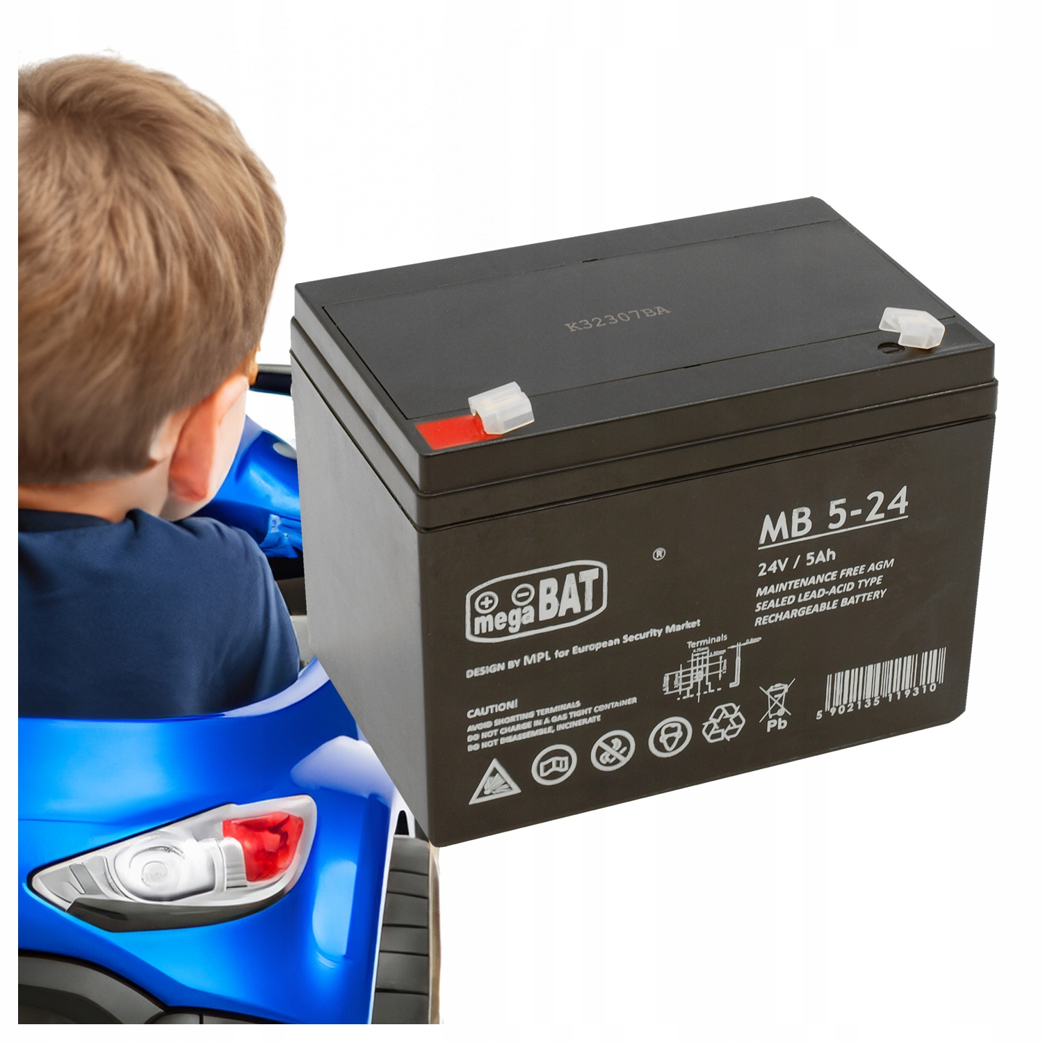 Akumulator Agm Pojazdów Dzieci 5Ah 24V Elektrycznych Megabat Bezobsługowy