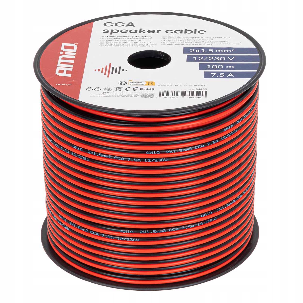 Dvoužilový reproduktorový kabel Cca 2x1.5mm2 100m 7.5A AMIO-04459