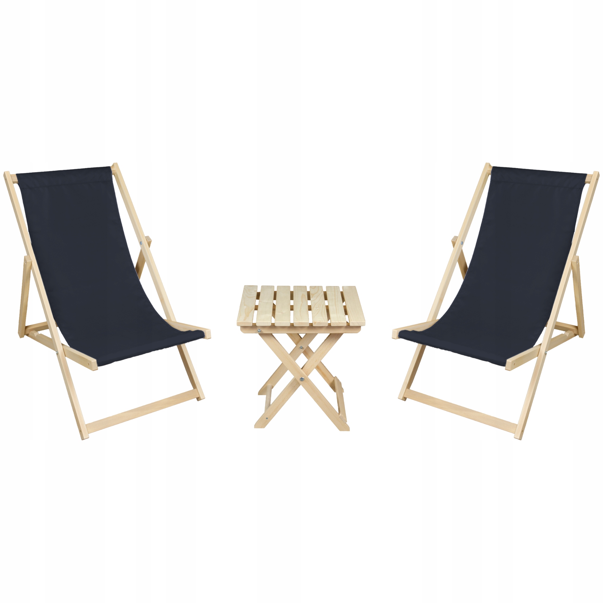 Zestaw 2 Leżaków Drewnianych Stolik do Ogrodu