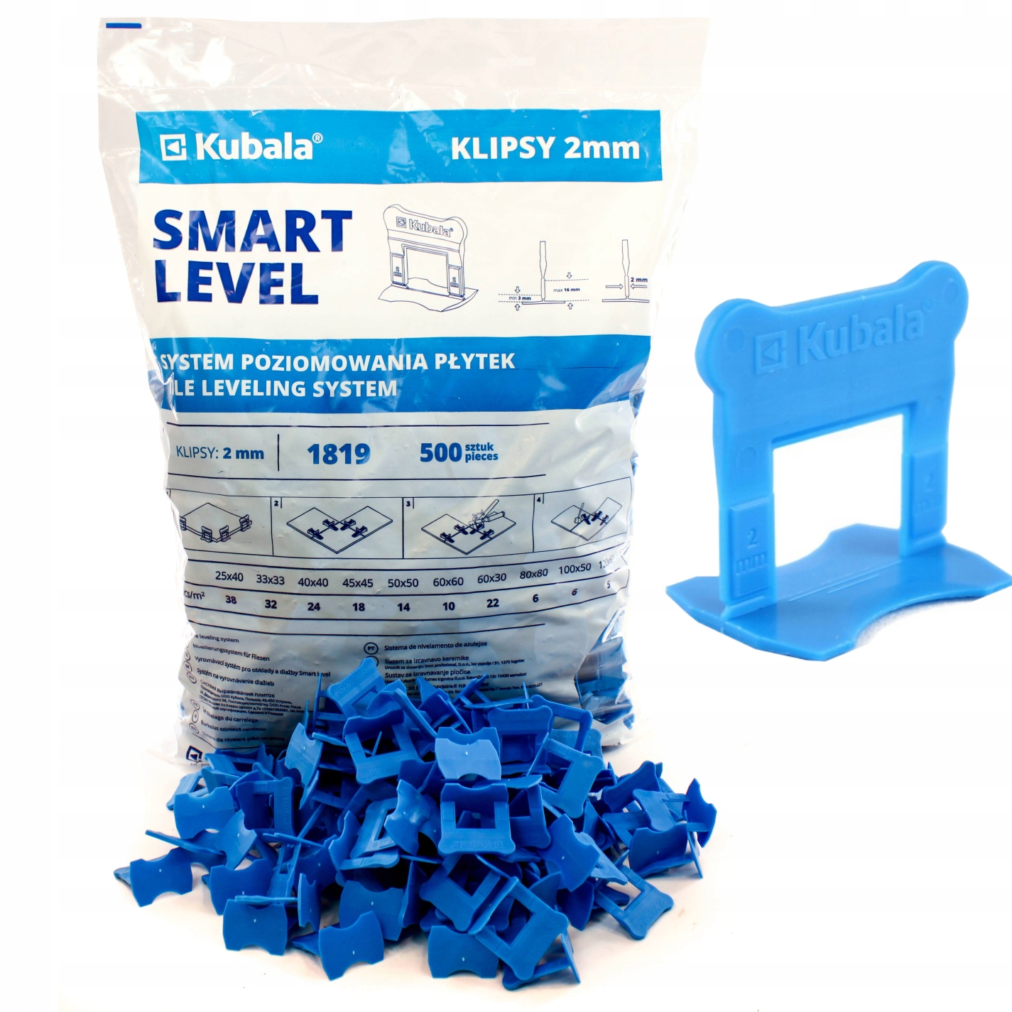 

Kubala System Poziomowania Klipsy 2MM 500 Sztuk