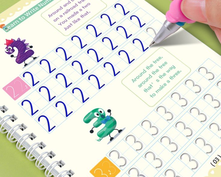 MAGICZNE KSIĄŻECZKI DO NAUKI PISANIA LICZENIA RYSOWANIA KALIGRAFIA NAUKA 4 Rok wydania 2023