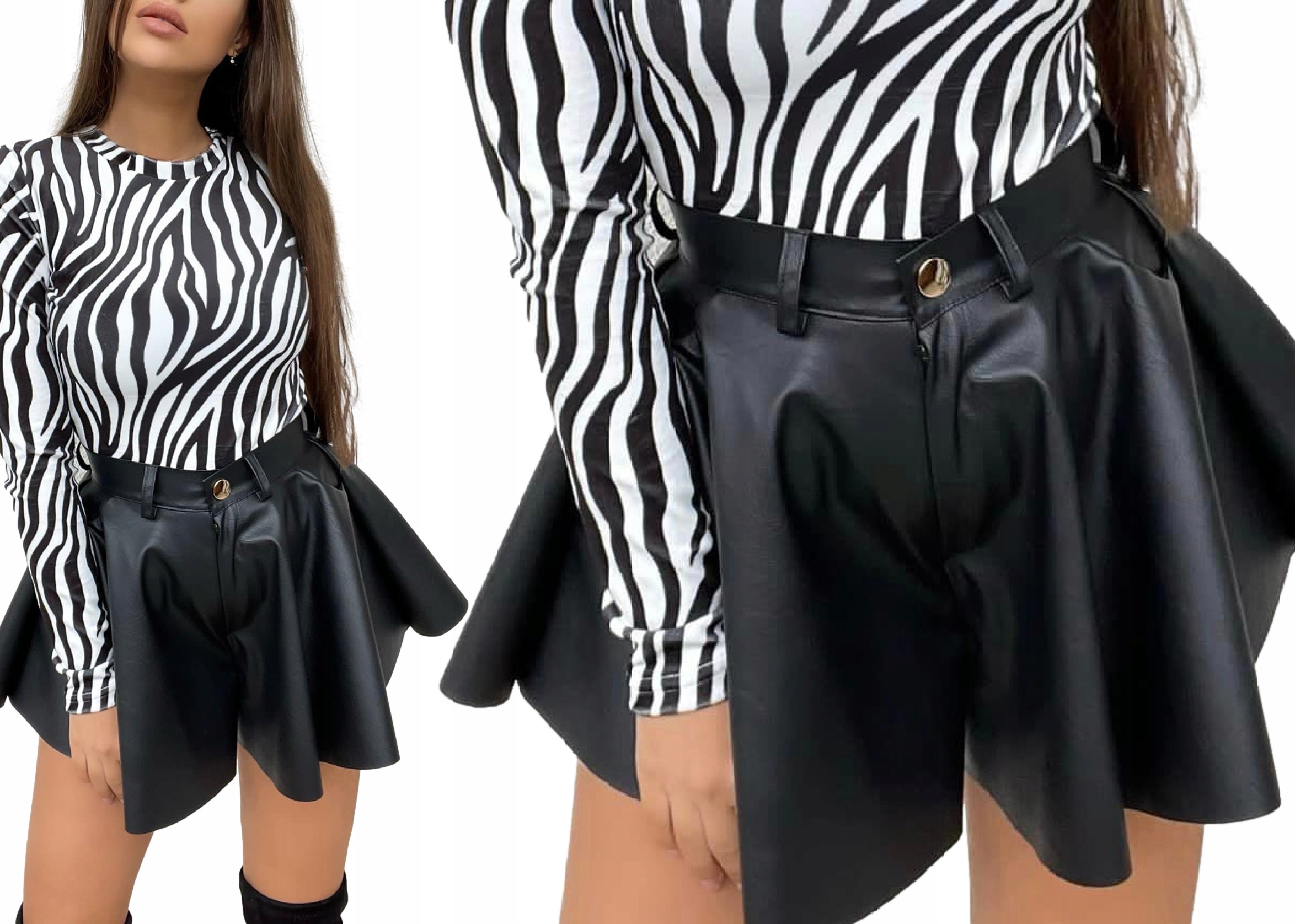 

Krótkie Skórzane Spódnico Spodenki Eko Skóra