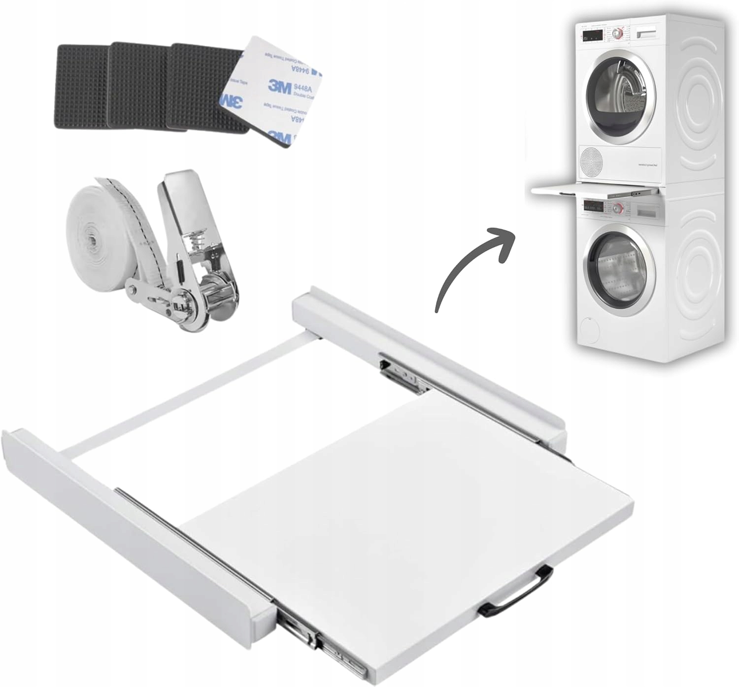 Łącznik Pralki Suszarką Uniwersalny Z Paskami I Wysuwaną Półką 6M Liny