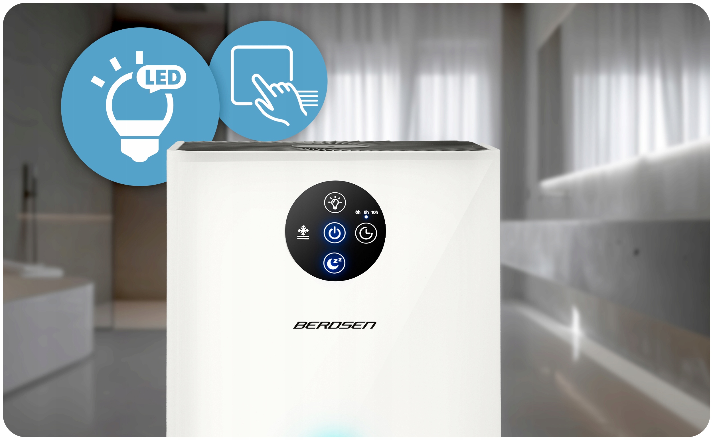 ODVLAŽIVAČ ZRAKA APSORBTOR VLAGE TIHI 34dB LED Berdsen 1.8L Dominantna bež boja