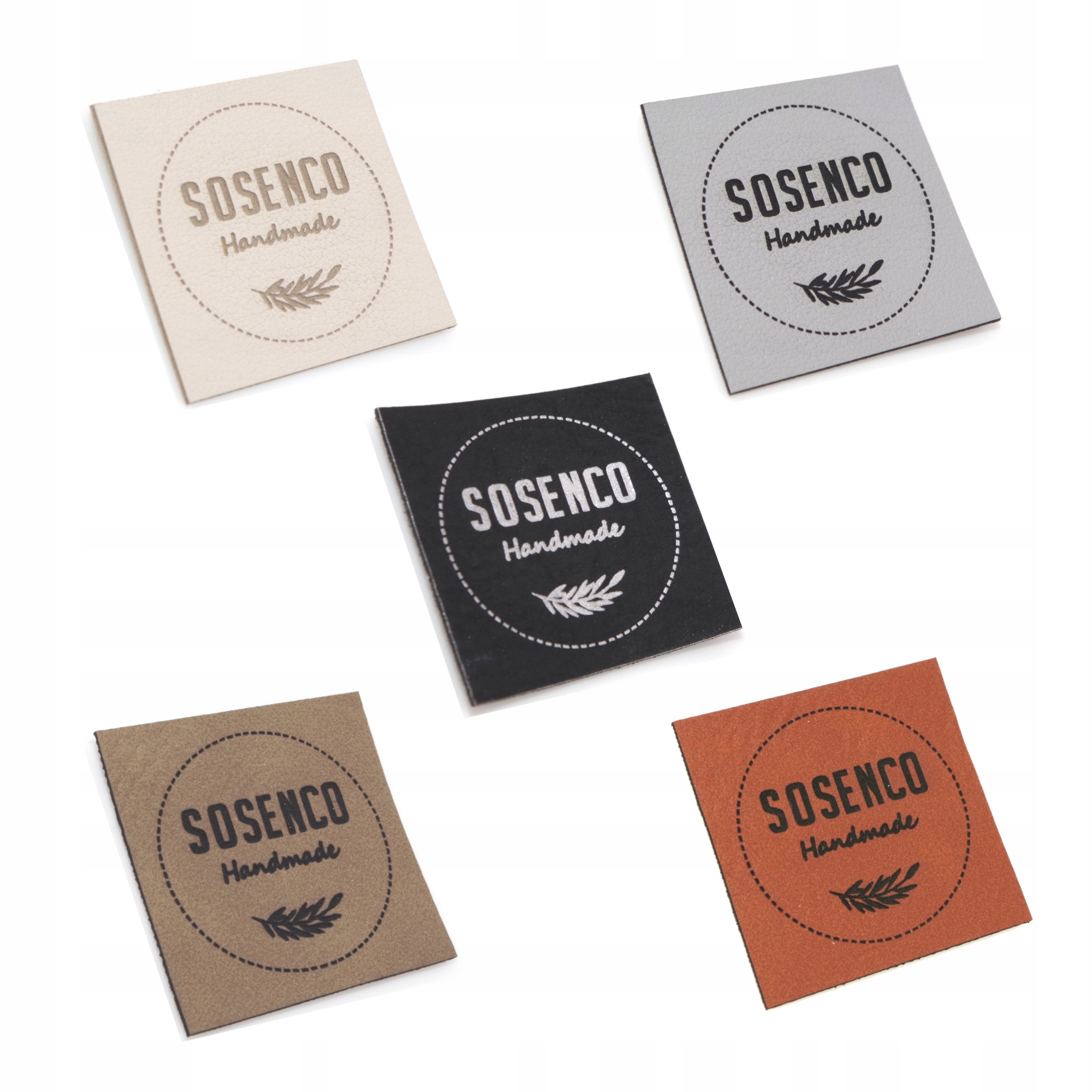 Eko kůže 3x3cm s vaším logem/textem 100ks v 5 barvách Sosenco
