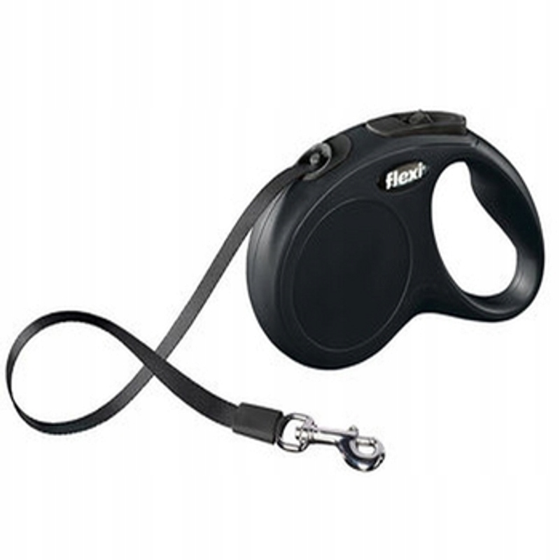 Levně Flexi automatické Vodítko 5m černé s páskou New Classic S pro psy do 15 kg