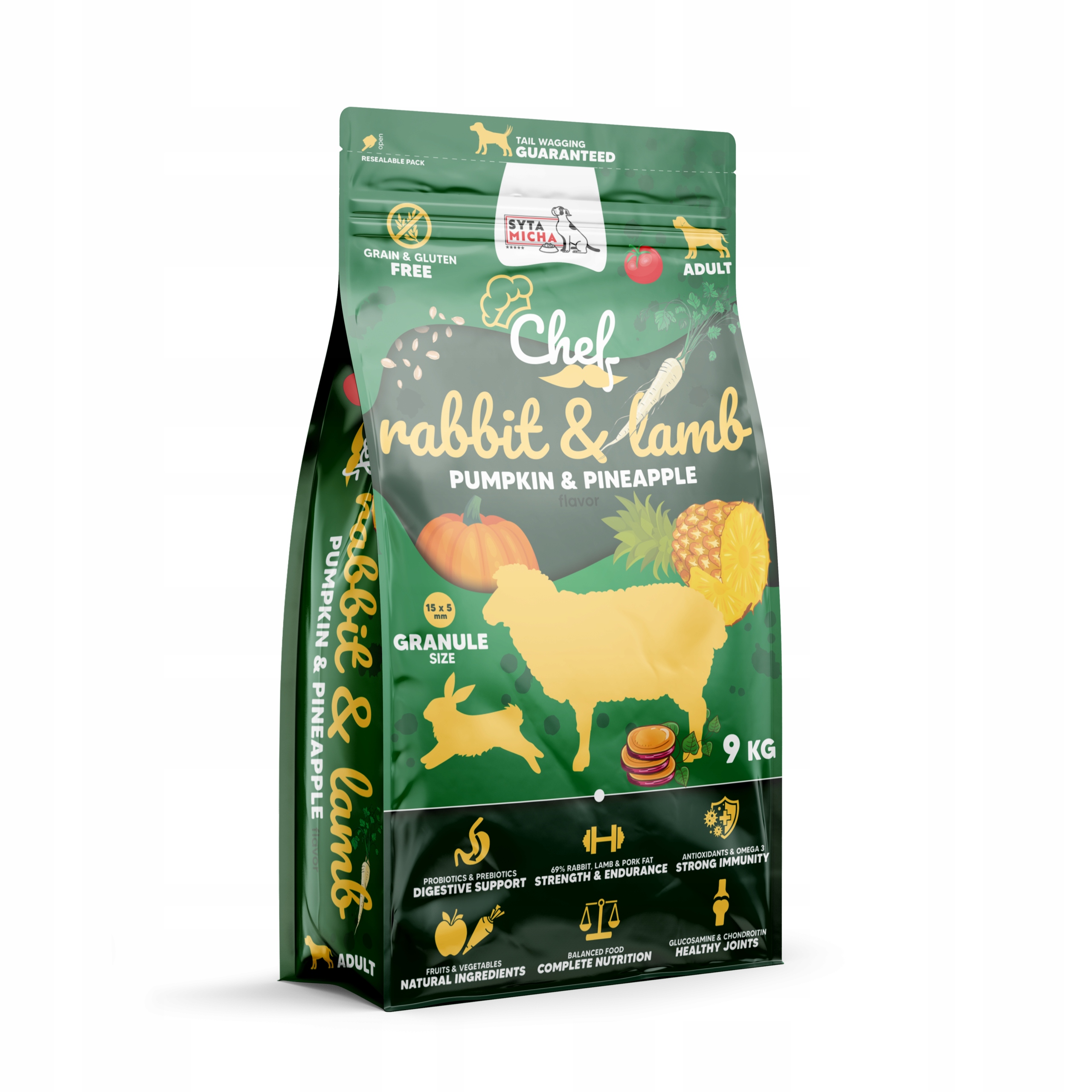 Syta Micha Chef Sucha karma z Królik i jagnięcina, dynia i ananas 9kg