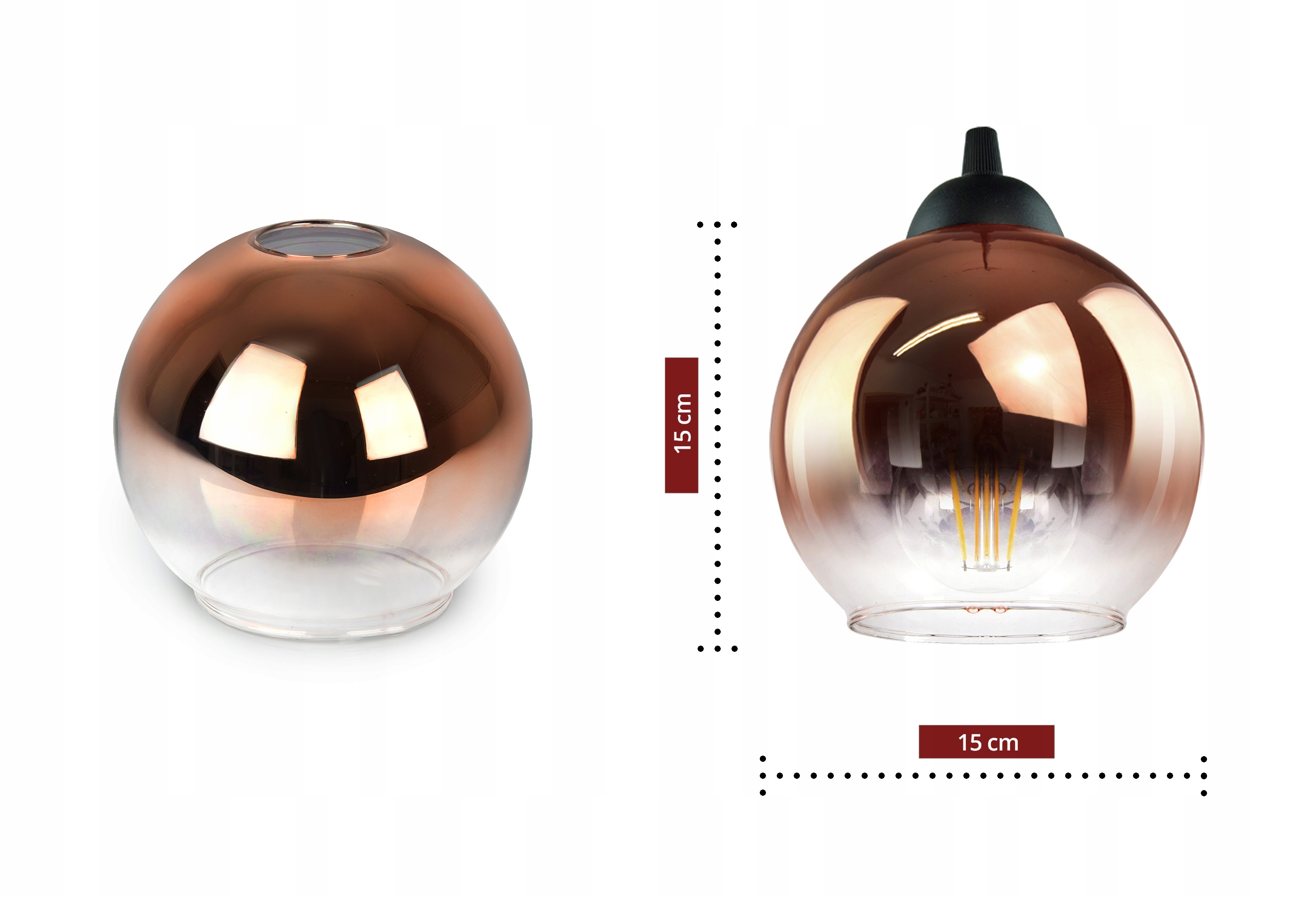 Lampa Plafon Żyrandol Kula Miedź Transparent LED Średnica/szerokość klosza 15 cm