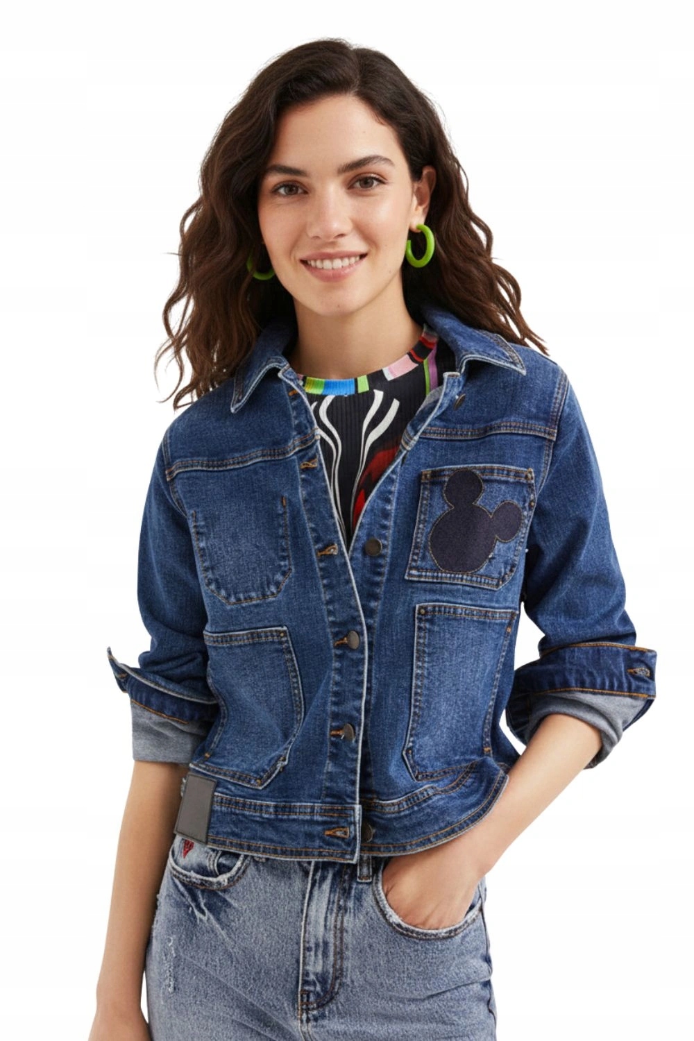 Dámská džínová bunda Desigual s krátkým denimem a Mickey Mousem vel.