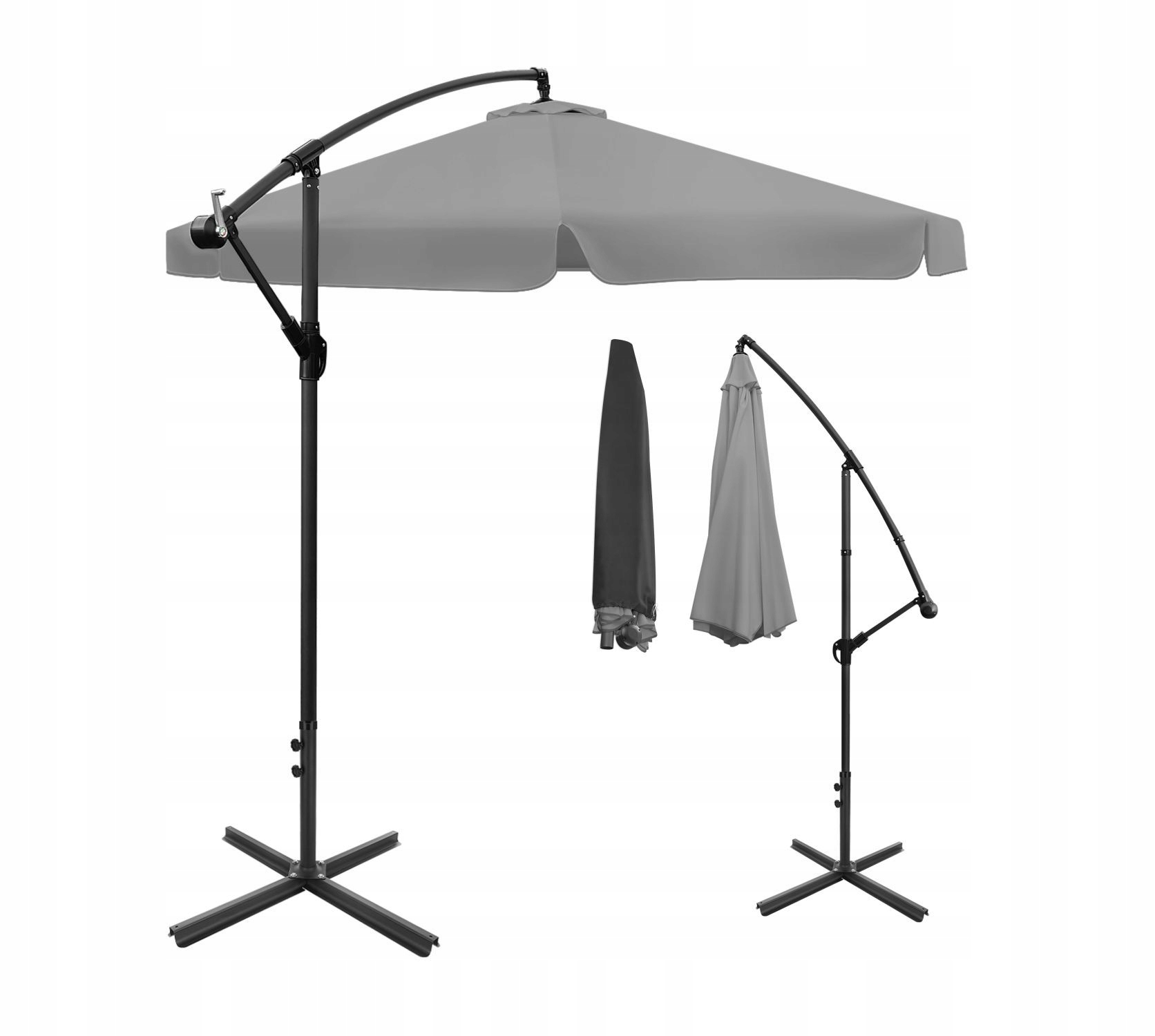 Skladací záhradný slnečník 350 cm XXL, grafitový obal 8-ramenný