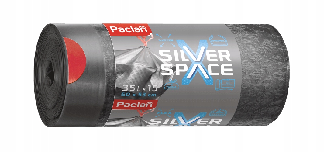 Levně 9X Paclan Pytle na odpadky Silver Space s páskou silné 35L 15 Kusů