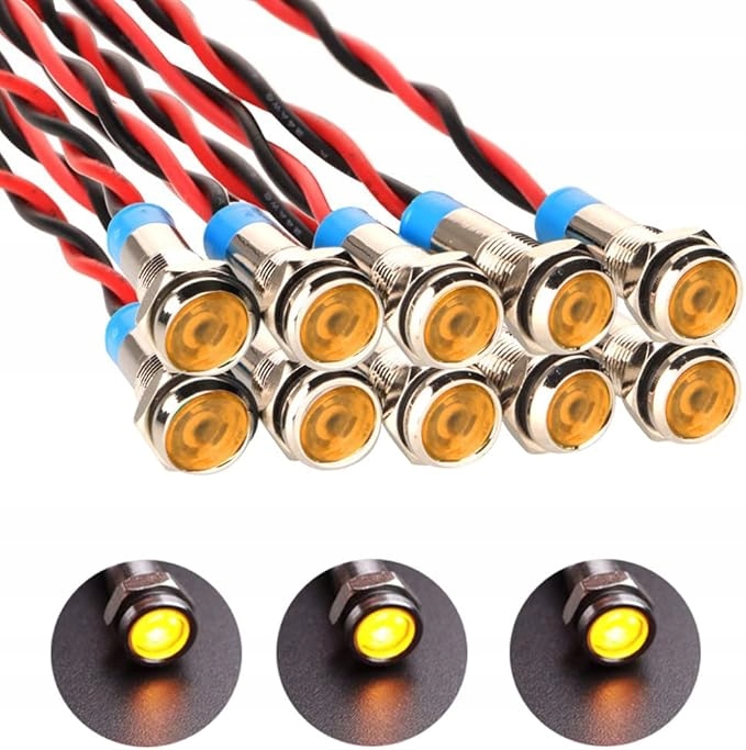 10 sztuk 6mm 12 V Led Metalowa lampka kontrolna wodoodporna żółta