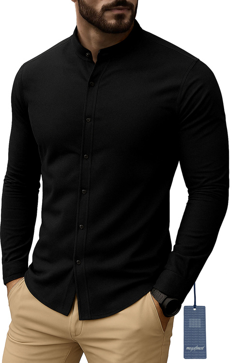 Czarna Koszula Męska na stójce megafinest 293 Slim Fit L 41-42