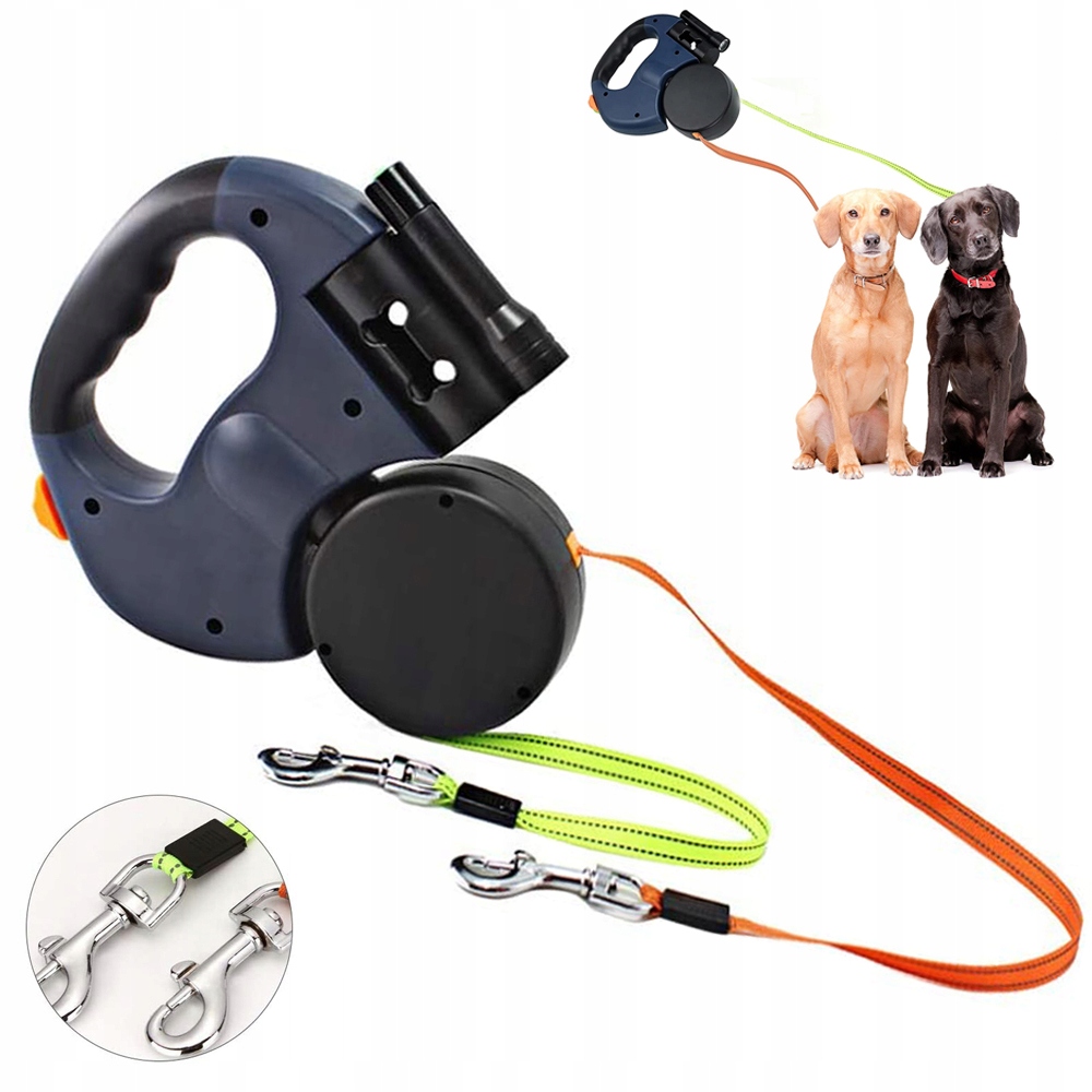 Levně Vodítko Pro Dva Psy Psa 3M S Led Svítilnou, Praktické