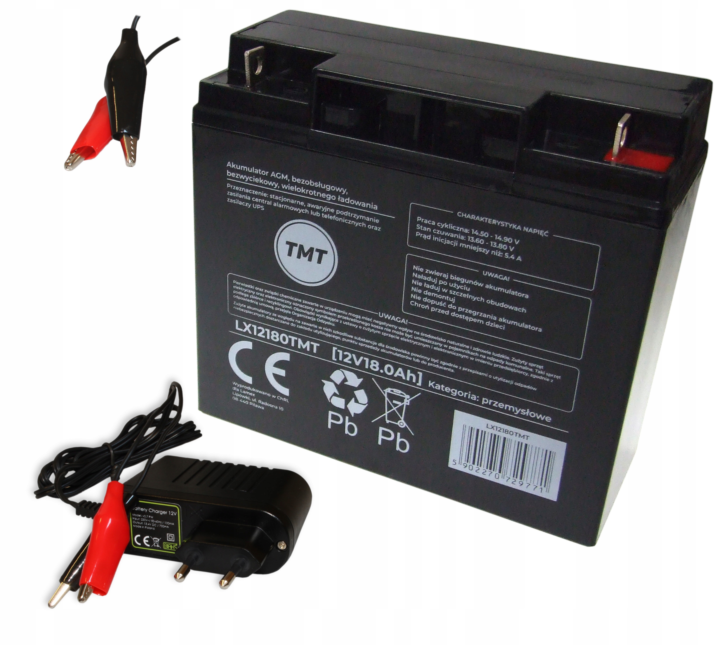 Akumulátor Agm 12V 18Ah Tmt (rozměr 17Ah 20Ah) Nabíječka 12V Pw