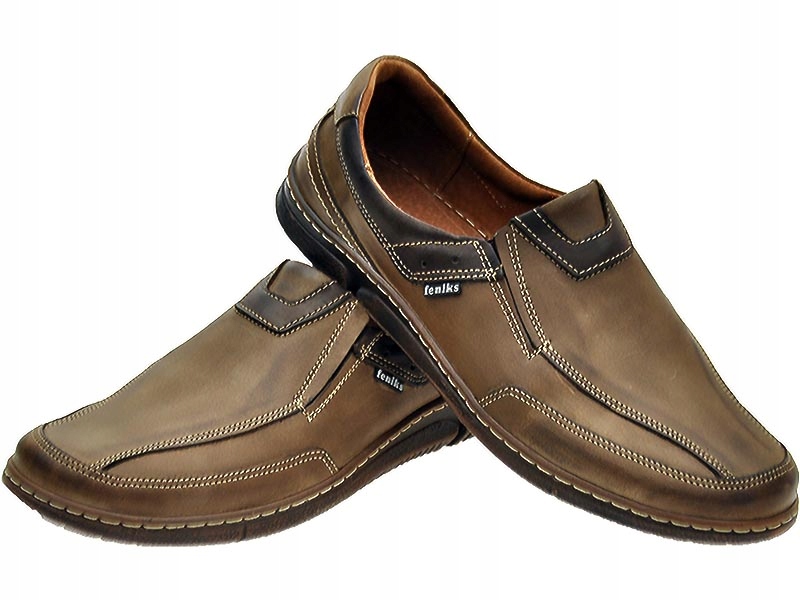 MĘSKIE POLSKIE MOKASYNY SKÓRZANE 102 BRĄZ 42