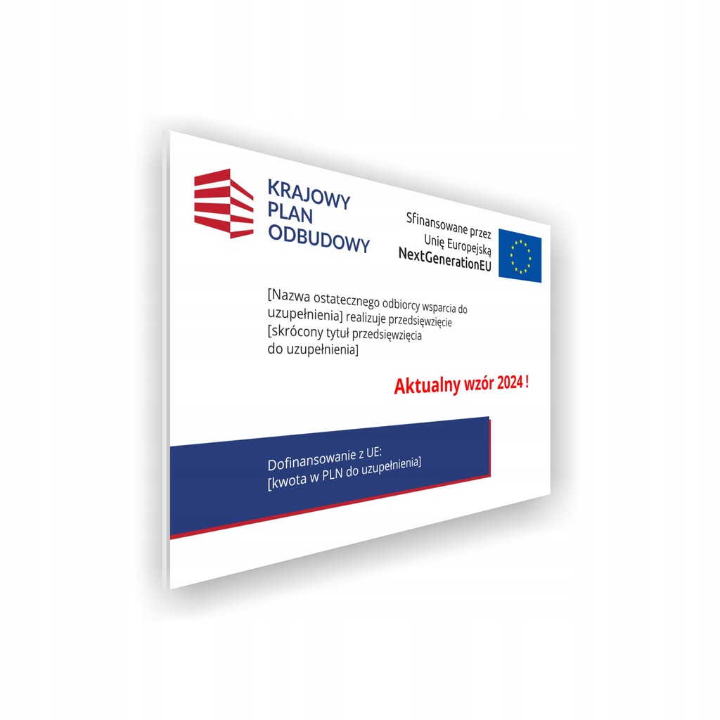 Tablica KPO Krajowy Plan Odbudowy Druk UV Pokrycia Dachu Zestaw do montażu Stan opakowania oryginalne