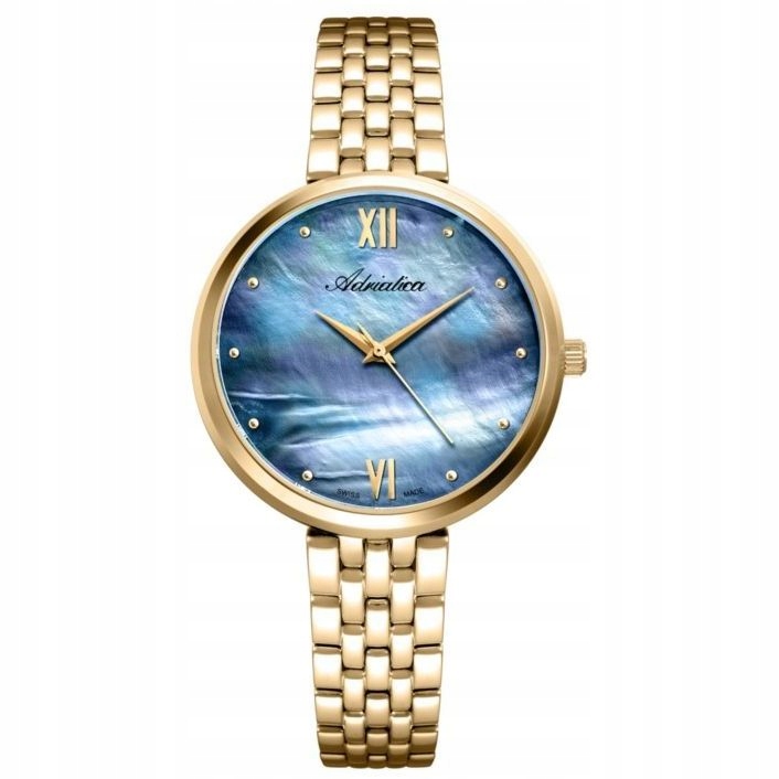 Zlaté dámské hodinky Adriatica A3760.118WQ s modrým perleťovým ciferníkem