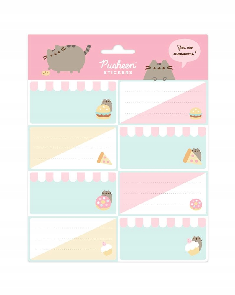 

Słodki kotek Pusheen jedzenie naklejki na zeszyt