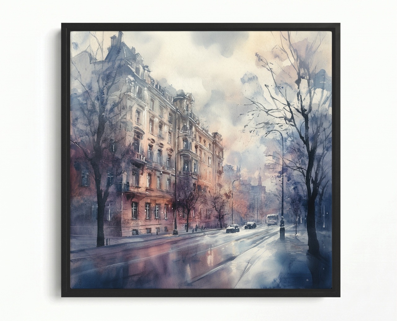 Obraz Rám Americký Box Akvarel Město Ulice Kamínky Stromy 40x40