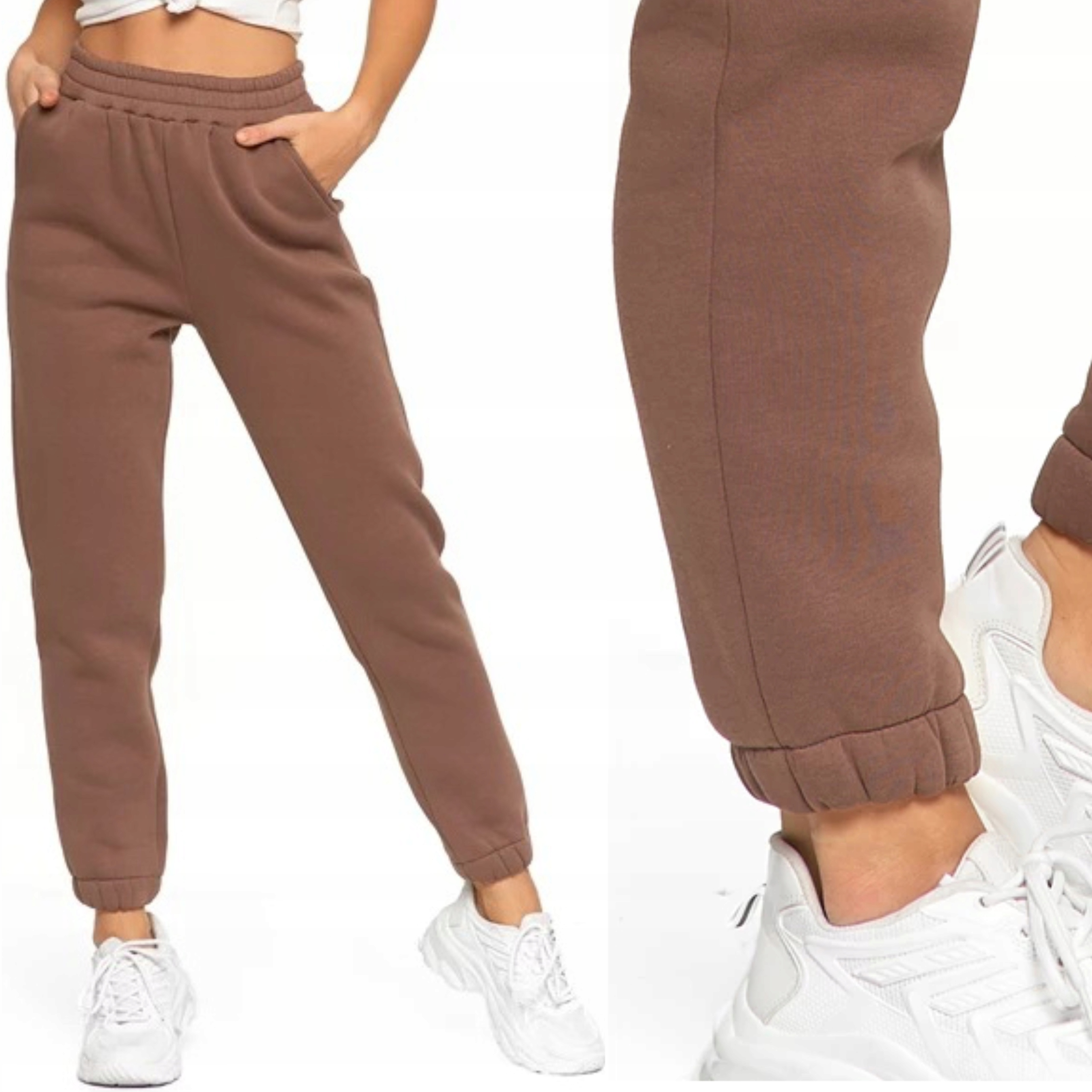 Spodnie Dresowe Damskie z Ociepleniem Ocieplane Joggery Bez Wzoru Moraj S