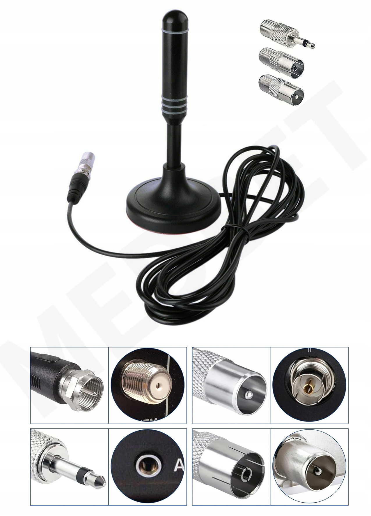 Antena wewnętrzna czarna FM z 4 adapterami
