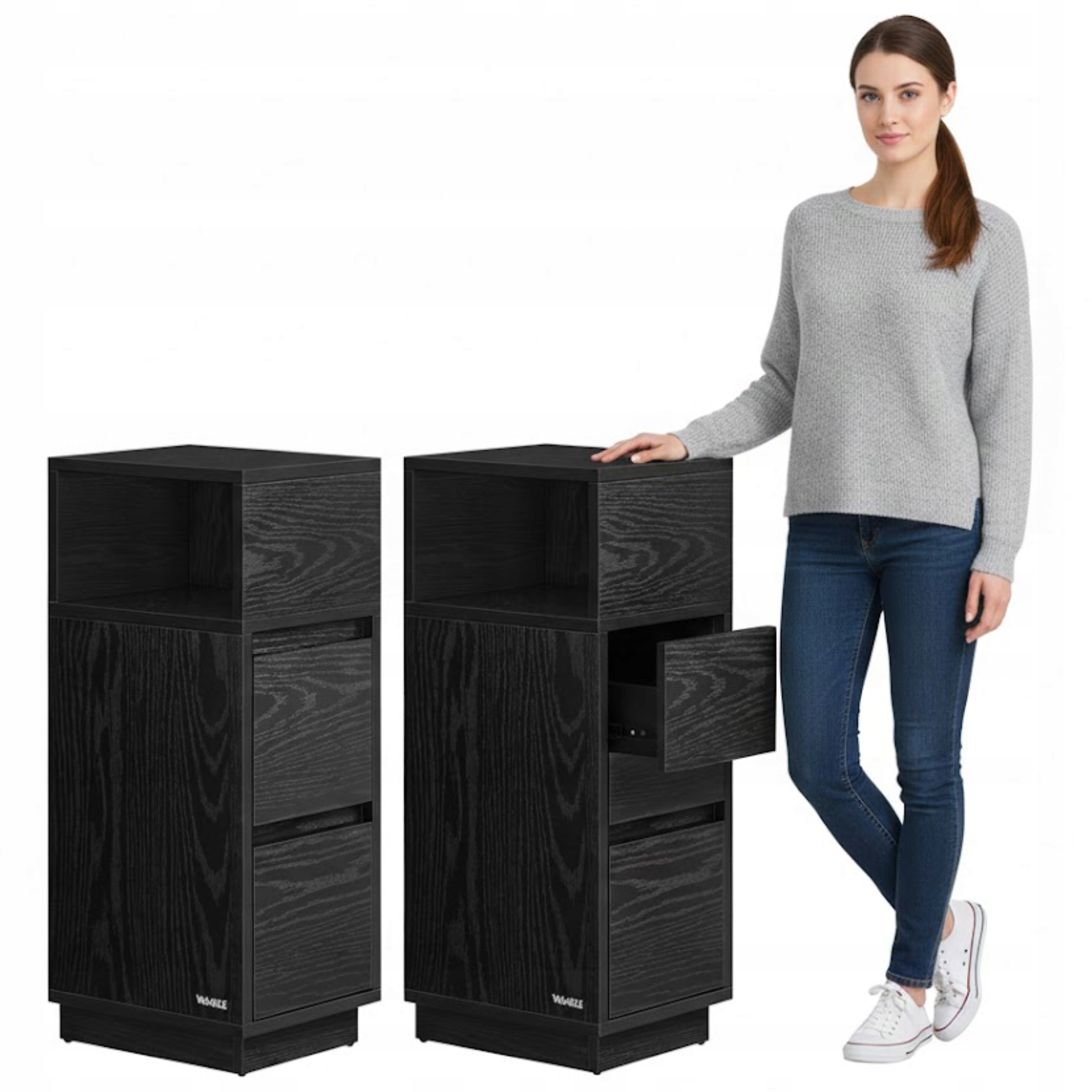 Nočná Skrinka Úzka Čierna Sada 2KS Pomocný stolík do spálne Loft