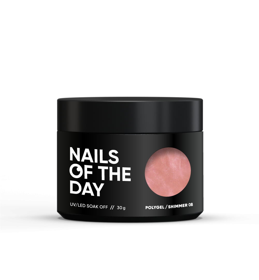 Nailsoftheday Polygel shimmer 08 różowy nude akrylożel ze srebrną