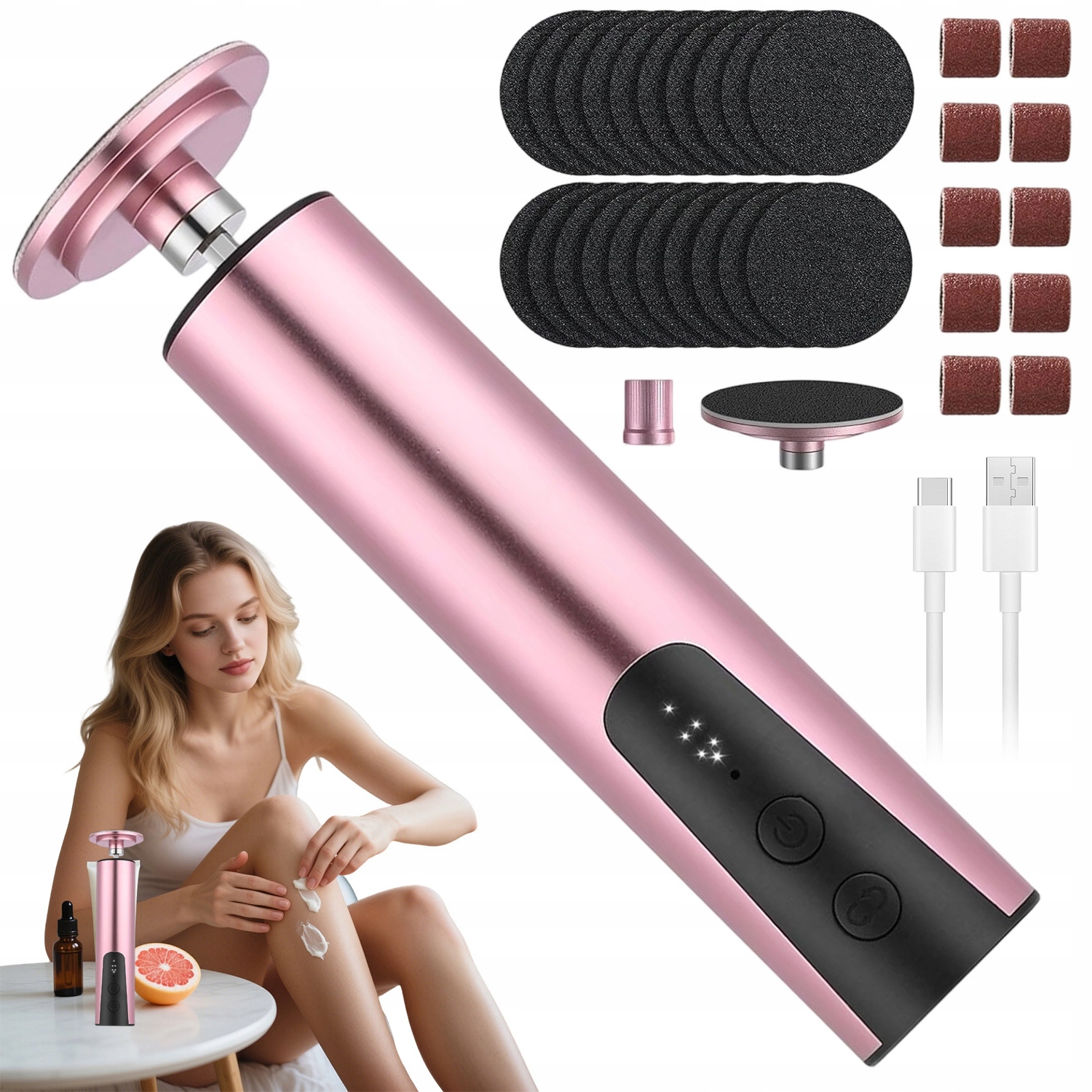Elektrická Bruska Pilník Na Nohy 6 Rychlostí 1200 Mah Růžový Dárek
