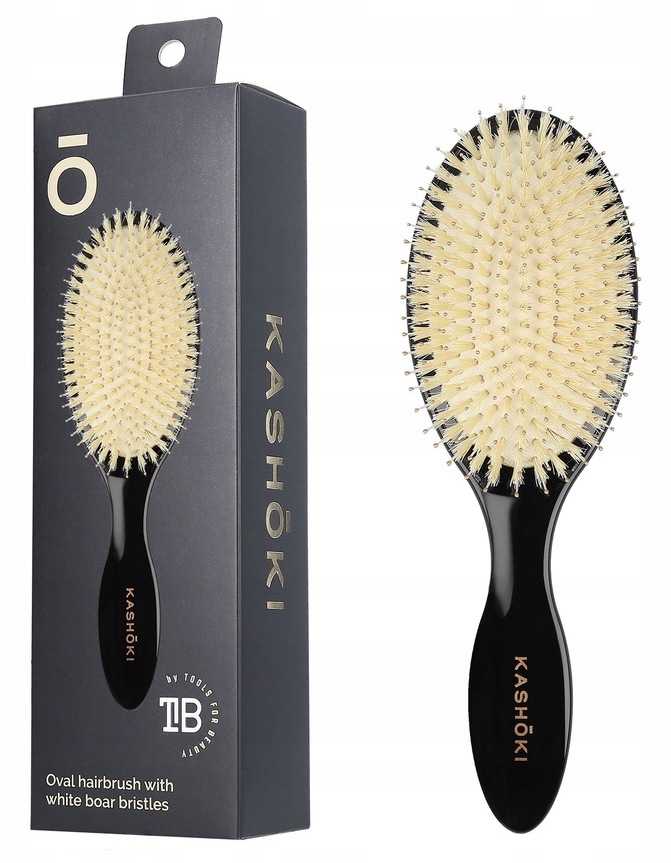 Kashoki Smooth White Detangler Oval Large duża szczotka z włosiem dzika