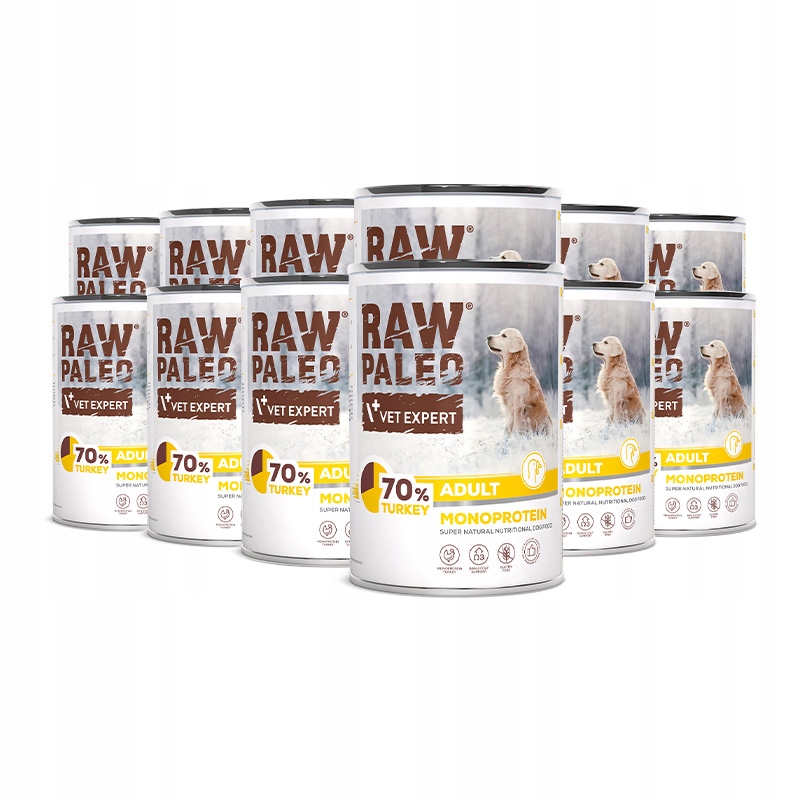 Zestaw Mokra karma dla psów dorosłych indyk Raw Paleo 12 x puszka 400g
