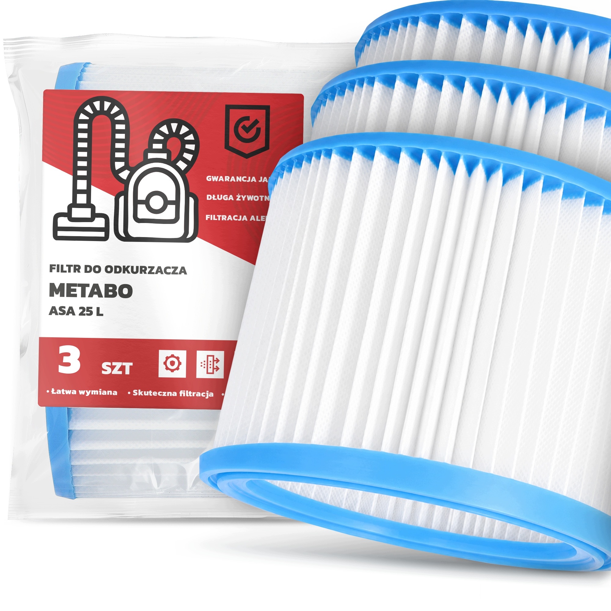 3x Vzduchový Filtr pro Vysavač Metabo Asa 25 L Výkonný náhradní filtr
