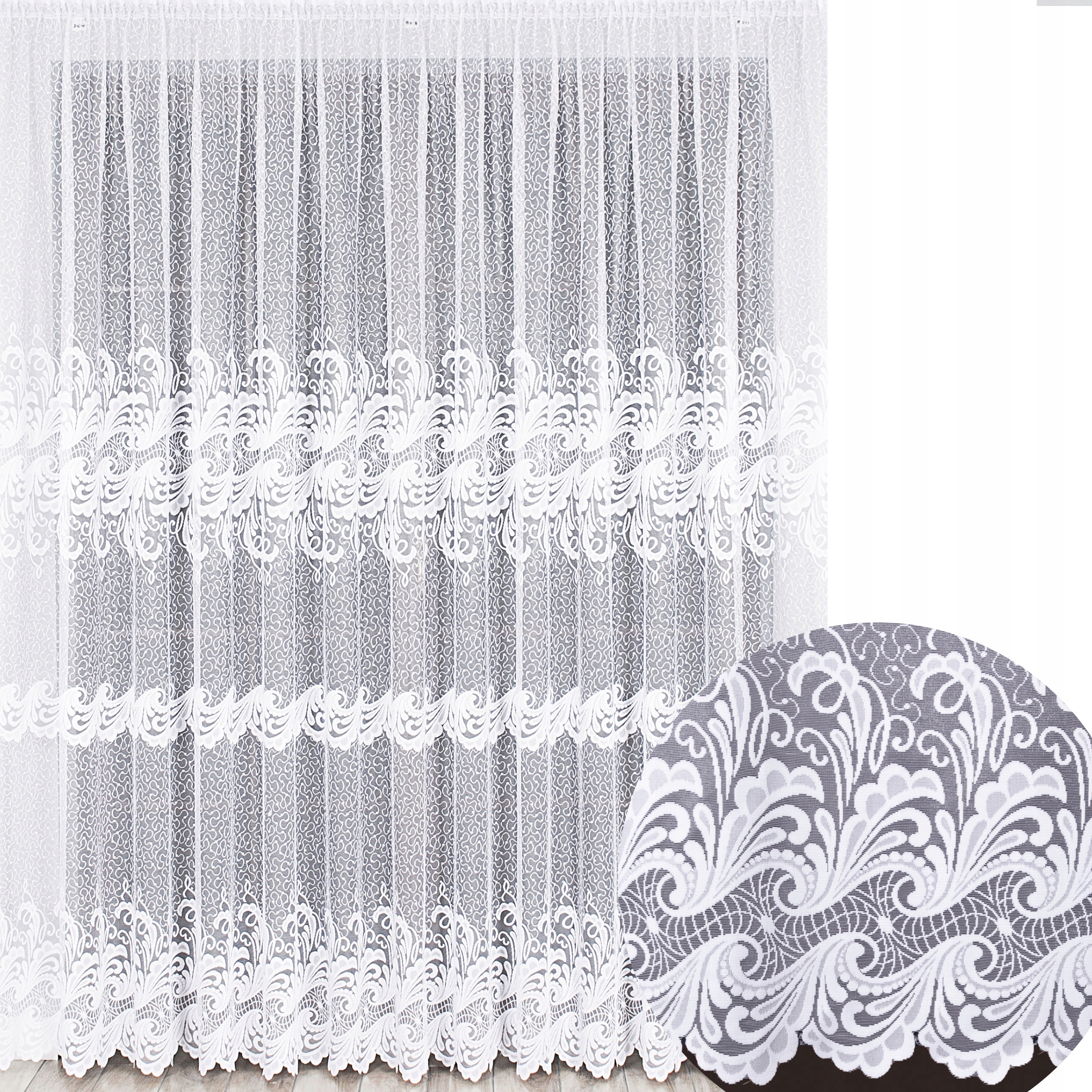 Hotová Záclona Bílá Žakárová Na Pásku Bez Žehlení 400x225 do Obývacího Pokoje