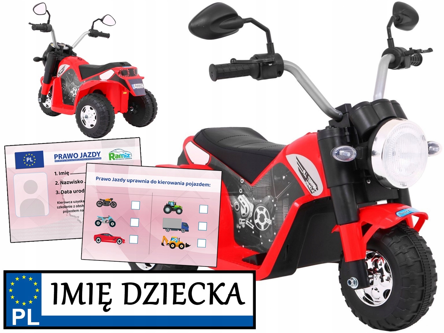 stabilny Motorek Dla Dzieci Harley 3 koła Krążownik Szos prawo jazdy