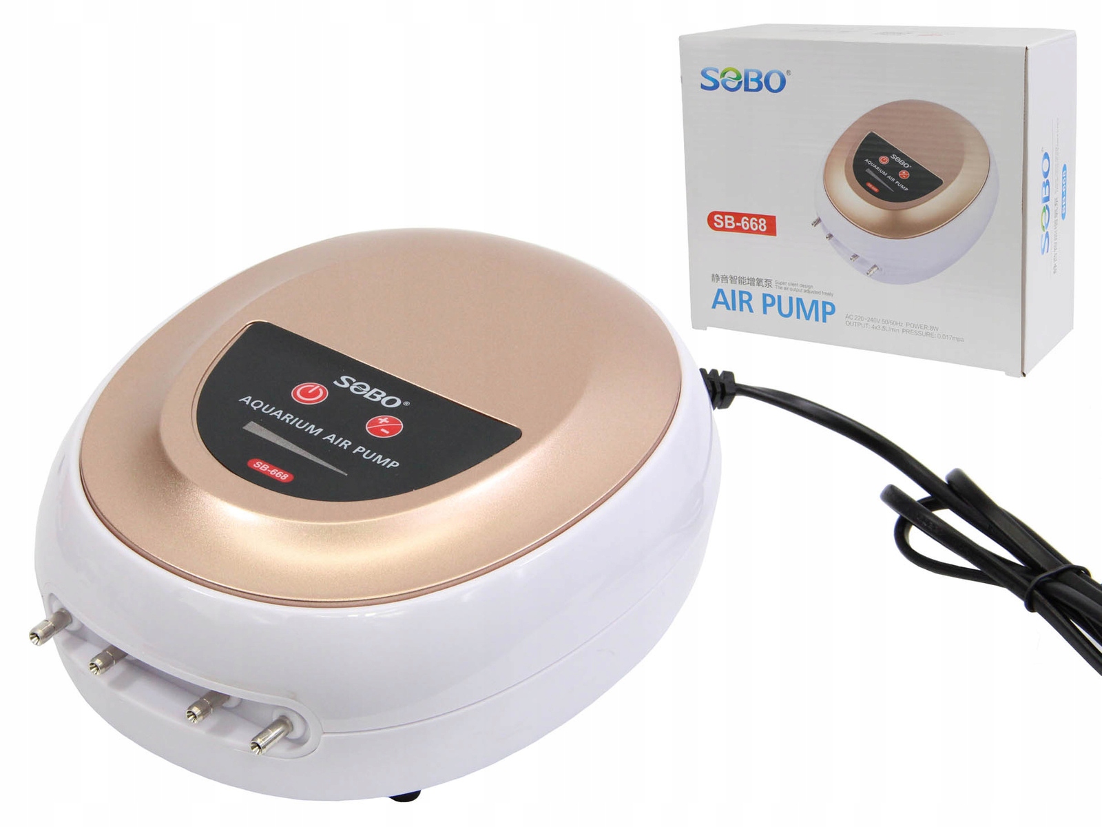 Napowietrzacz do akwarium Sobo SB-668 840l/h 4 wyjścia regulacja 200-800L