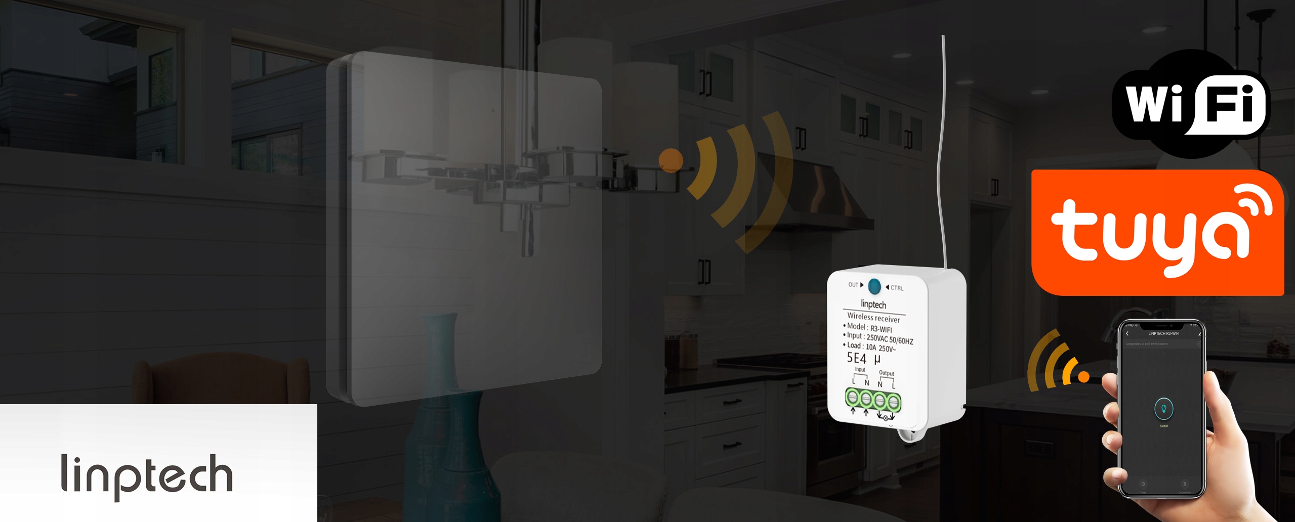 BEZBATERYJNY BEZPRZEWODOWY WŁĄCZNIK TUYA WIFI - R3 Kolor inny