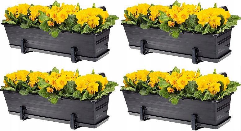 4x DONICZKA SKRZYNKA BALKONOWA + 4x PODSTAWKA + 4x UCHWYTY antracyt 60cm