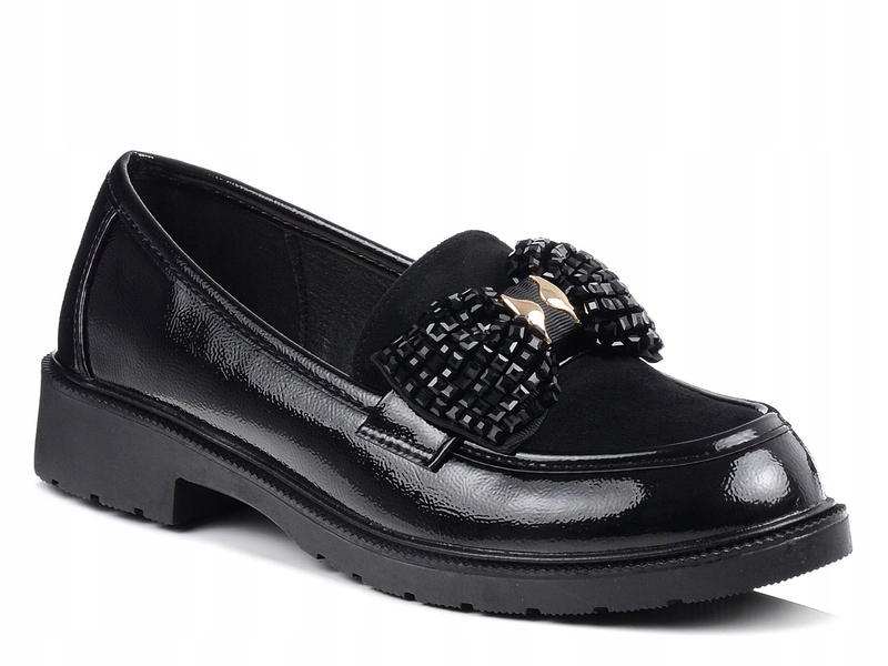 Półbuty damskie S.Barski HY52-319 czarne wsuwane lakierowane 41