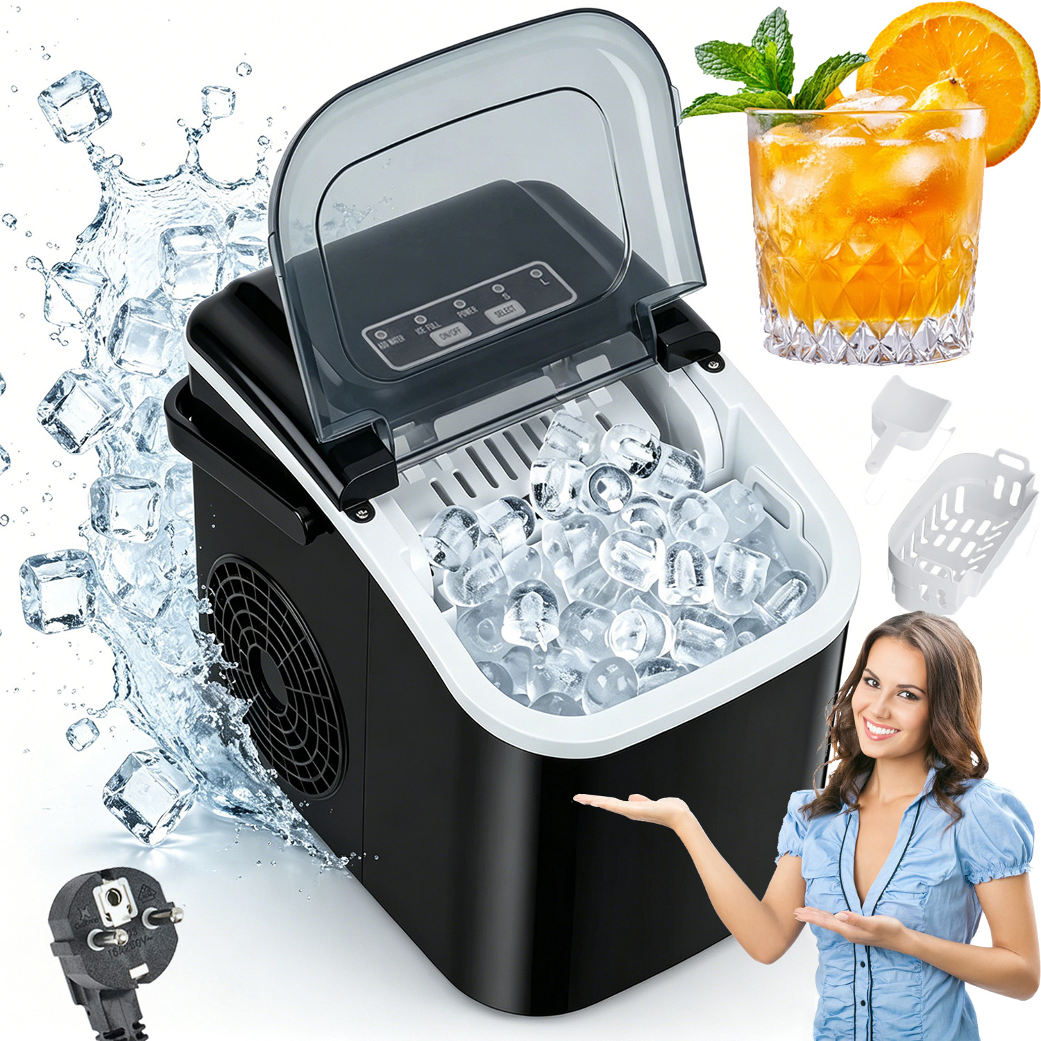 Kostka Na Led Rychlá 6 Minut 12 Kg 1.2 L 100 W Tichá S Nádobou Do Domácnosti