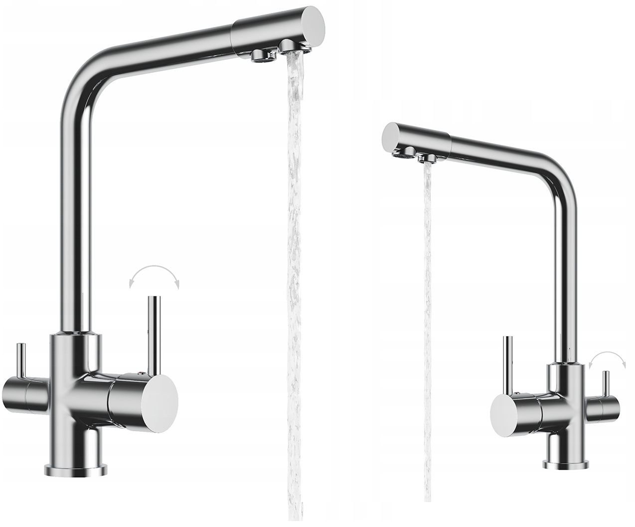 Trojcestná kuchynská batéria, kohútik na vodný filter do kuchyne, chróm Flow
