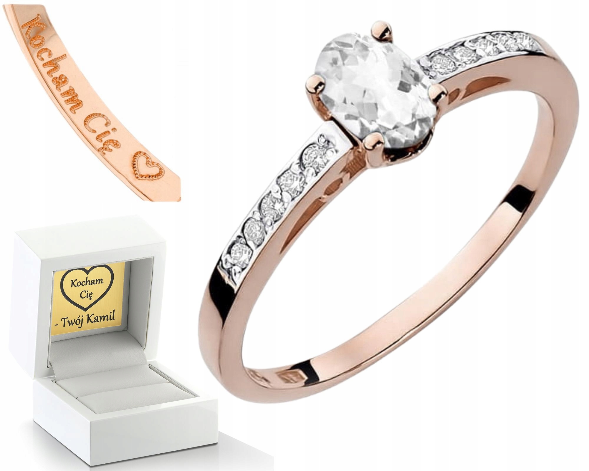 Růžové Zlato Prstýnek S Bílým Safírem A Diamanty Zlato 585